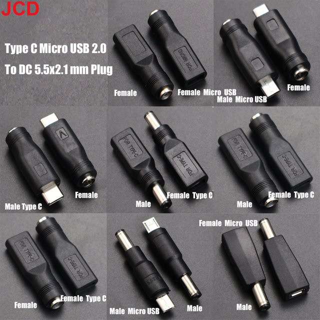 2er-Set USB-C und Micro-USB auf DC 5,5x2,1mm Stromadapter in Schwarz für 5V Stromversorgung - Bild 1