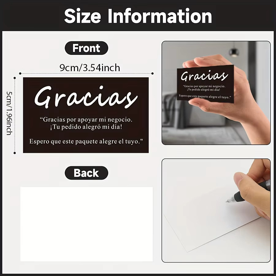 100 Stück Gracias Dankeskarten in Schwarz für dein Kleinunternehmen als professionelle Bestellbeilagen aus Papier - Bild 4