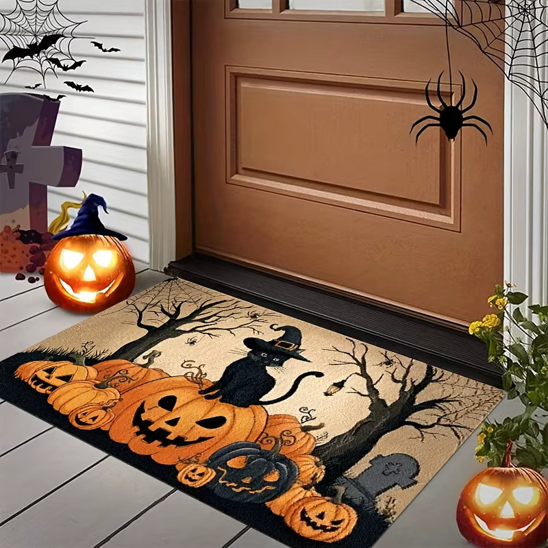 VIKAMA Halloween Fußmatte mit schwarzer Katze und Kürbis, Schwarz und Mehrfarbig, B/T: 60 x 40 cm - Bild 3