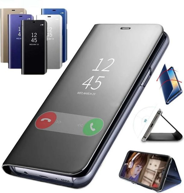 Luxus Spiegel Flip Case für Xiaomi 15T Pro 14T 13T Pro und POCO C85 C75 X7 X6 5G in Gold mit Standfunktion und Schutzhülle - Bild 1