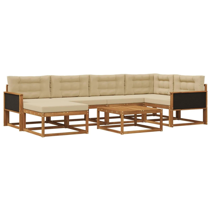 vidaXL Outdoor-Sofagarnitur L-Form aus Akazienholz mit 7 Kissen in Natur und Beige - Bild 2