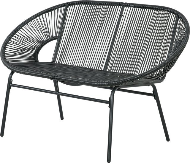 Outsunny Polyrattan 2-Sitzer Gartenbank mit Armlehnen in Schwarz, wetterfeste Sitzbank aus Rattan und Stahl für Terrasse und Balkon - Bild 1