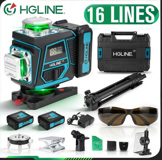 HGLINE 16-Linien-Lasernivelliergerät mit Stativ, Selbstnivellierend, 360 Grad Horizontal und Vertikal, Grüner Laser - Bild 1