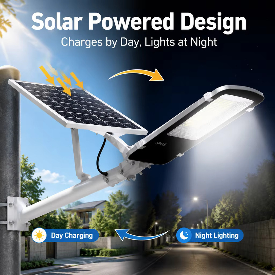 YQCHEZI Solar-Straßenleuchte aus Aluminium mit LED und Fernbedienung, IP65 wasserdicht, 8000 mAh, Weiß/Silber - Bild 2
