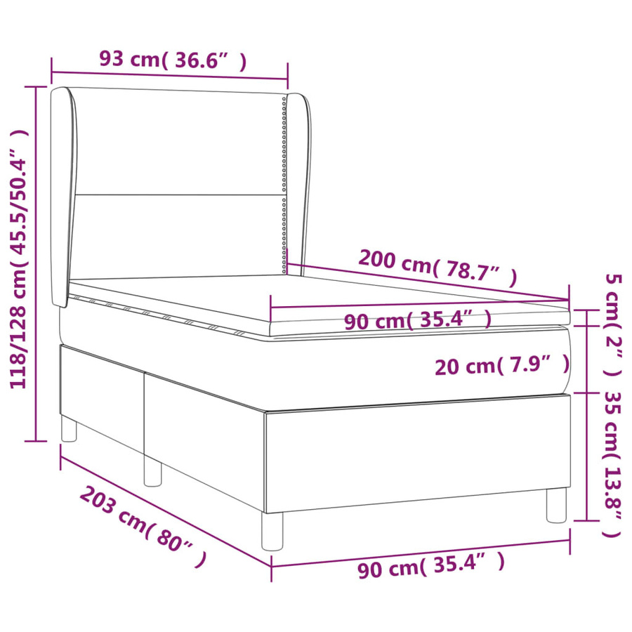 vidaXL Boxspringbett mit Matratze Hybrid-Design Dunkelgrau B/T/H: 90 x 200 cm - Bild 3