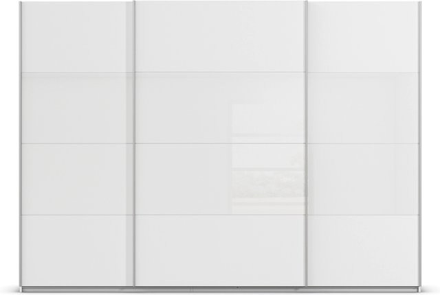 RAUCH Quadra Schwebetürenschrank mit Glaselementen und integrierten Schubladen, Farbe: Weiß, B/T/H: 315 x 62 x 230 cm - Bild 1