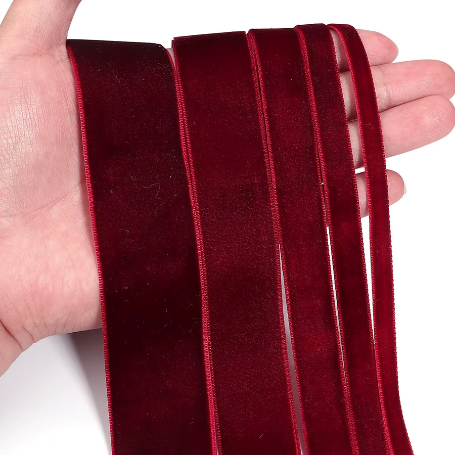 Weinrotes Samtband mit einseitiger Beflockung für DIY-Dekorationen, Hochzeiten und Geschenke - Bild 6