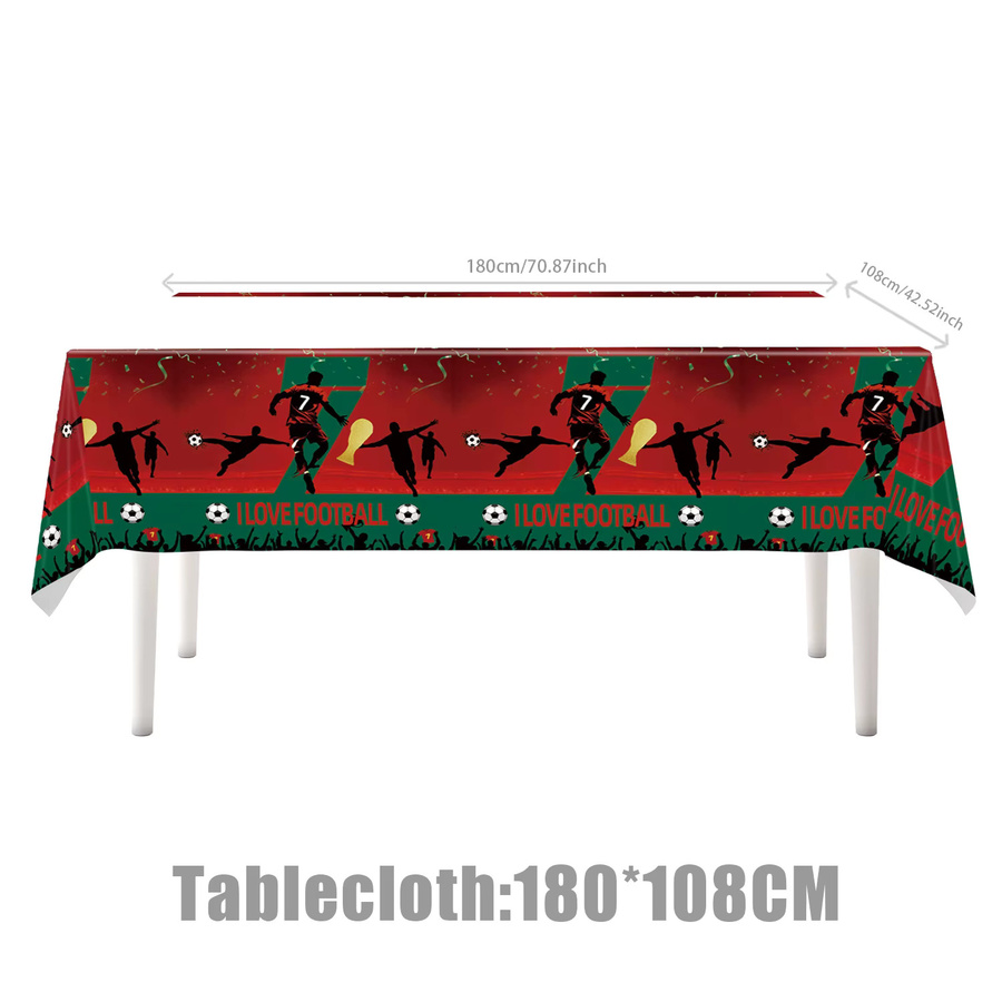 yibenlun Fußball Partydeko Set für deinen Geburtstag mit Tischdecke, Tellern, Bechern und Servietten in Portugal Design - Bild 3