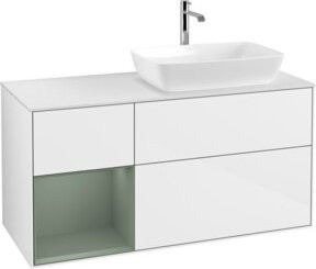 V&B Waschtischunterschrank Finion mit Wandbeleuchtung, Eiche und Weiß lackiert, Breite: 120 cm - Bild 1