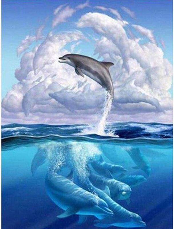 FIYO Diamond Painting Mosaik mit Delfinen in Blau, Kreuzstich Stickerei Dekoration, B/H: 30 x 30 cm - Bild 1