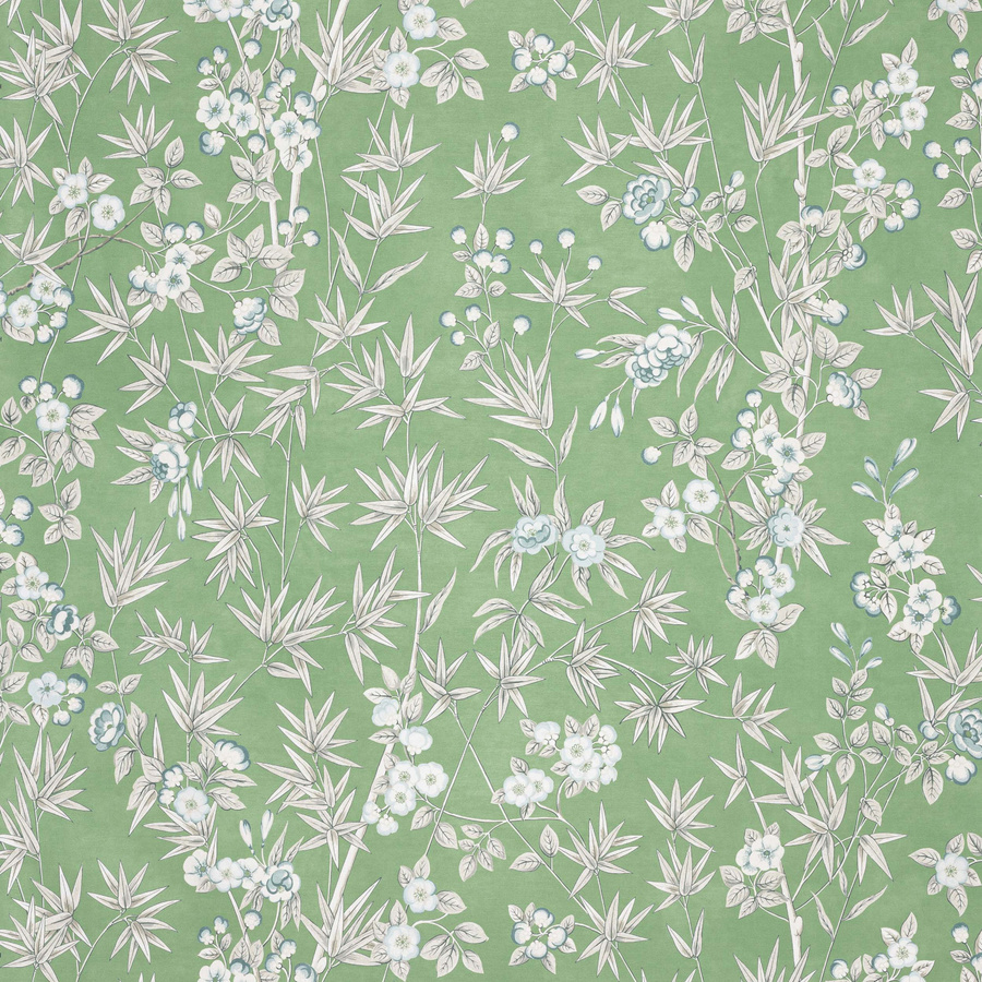 Manuel Canovas Tapete Haru Matcha in Grün mit floralem und botanischem Design - Bild 1