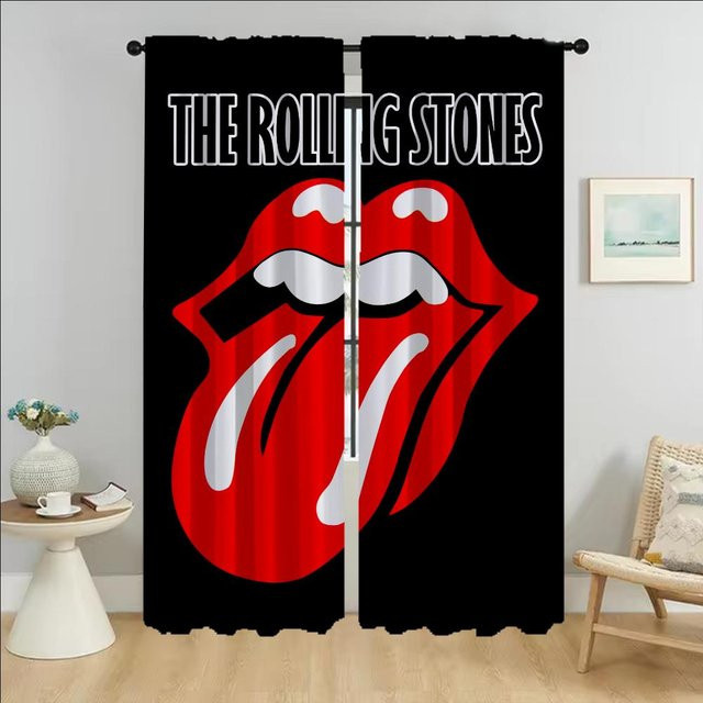 The Rolling Stones Tüll-Vorhänge für Wohnzimmer und Schlafzimmer, 2-teilig, Rot/Schwarz, B: 50 cm, H: 70 cm - Bild 1