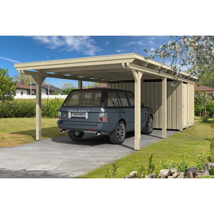 Skan Holz Carport Emsland mit Abstellraum, Farbe: beige, B/T: 404 x 846 cm, Firsthöhe: 242 cm - Bild 2