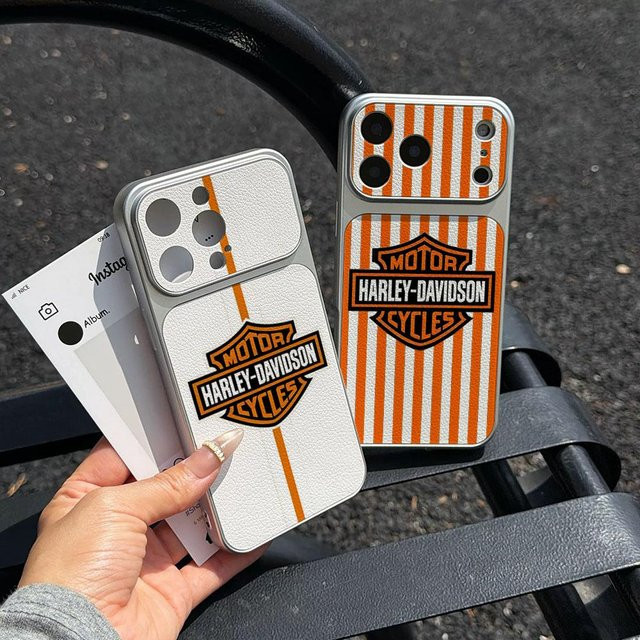 Potdemiel Handyhülle im Harley-Davidson Design für iPhone 17 16 15 14 13 12 11 Pro Max Plus mit galvanisierter Lammfell-Abdeckung - Bild 1