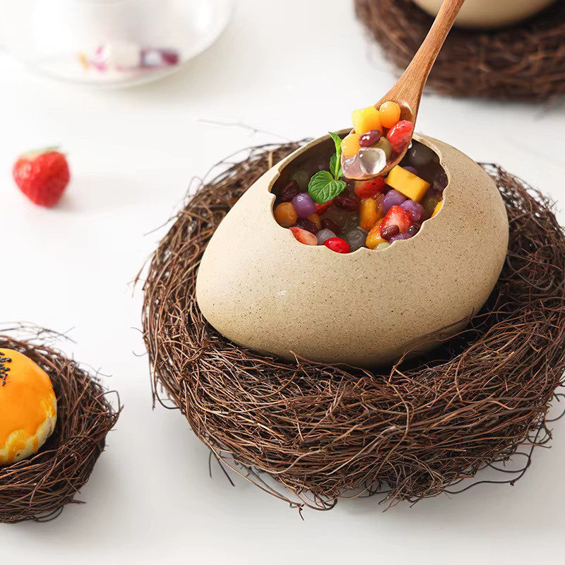 Beige Keramik Dessertschale in Eiform für kreative Dekorationen - Bild 2