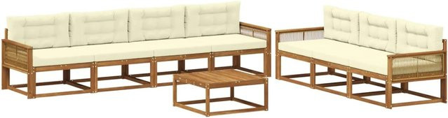 vidaXL Outdoor-Sofagarnitur aus Akazienholz mit 8-teiligem Set in Natur und Creme - Bild 1