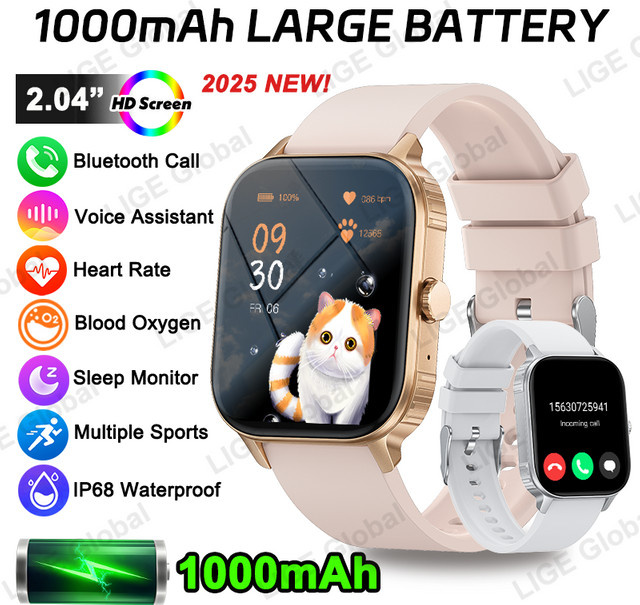 LIGE Smartwatch mit 2,01 Zoll HD Display, Bluetooth Anruf, Herzfrequenzmessung und Wasserdichtigkeit, Pink - Bild 1
