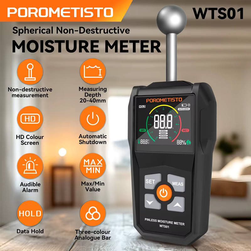 POROMETISTO WTS01/WTS01Pro 2IN1 Digitales Holzfeuchtemessgerät mit Pin und Pinless Messmethode, Feuchtigkeitstester 0 bis 99,9 % mit LCD-Display und Hygrometer - Bild 1