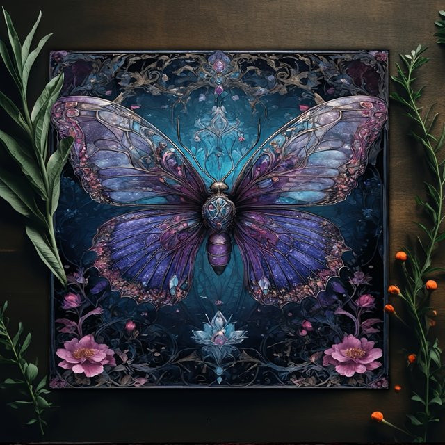 VIKAMA Phantom Butterfly Secret Garden Tapete Blau-Lila mit Schmetterlingsflügeln und Edelstein-Design für Wohnzimmer und Schlafzimmer - Bild 1