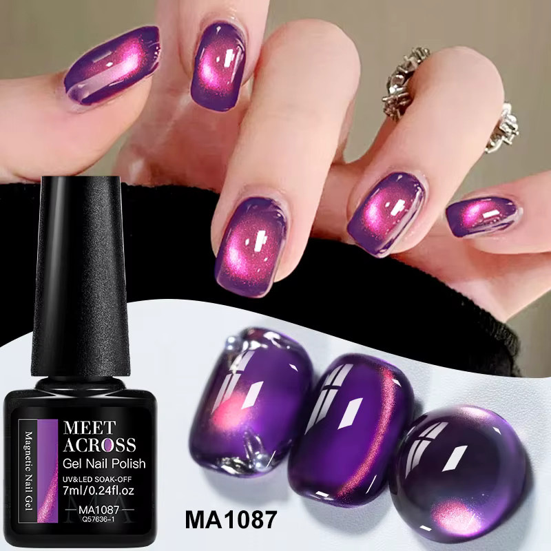 MEET ACROSS Lila-Goldene Flamme Magnetischer Gel Nagellack, 7 ml, Schimmernd - Bild 2