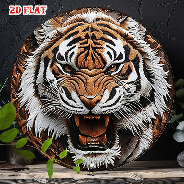 Rundes Metall-Wandschild mit Tiger-Motiv von CIFBUY, rustikale Metalldekoration für Zuhause und Garage, Durchmesser: 19,81 cm - Bild 1
