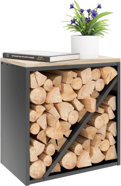 Outsunny 2-in-1 Kaminholzregal aus Metall in Schwarz, erhöhtes Brennholzregal für Innen und Garten, B/T/H: 58 x 36 x 60 cm - Bild 1