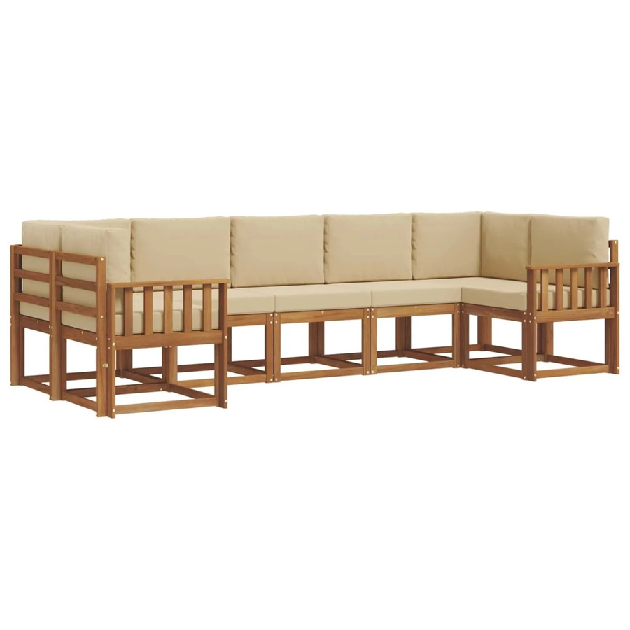 vidaXL Outdoor-Sofagarnitur 7-teilig aus Akazienholz in Natur mit beigefarbenen Kissen im L-Shape Design - Bild 2