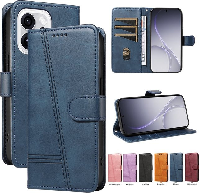 Premium Magnetische Ledertasche für OPPO Reno Serie als Brieftasche mit Kartenfächern in Blau - Bild 1