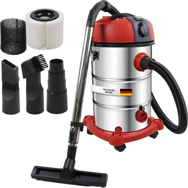 STAHLMANN VAC3300 Industriestaubsauger mit 30L Tank, 3300W Leistung, integrierter Steckdose, Farbe Rot, Material Edelstahl - Bild 1