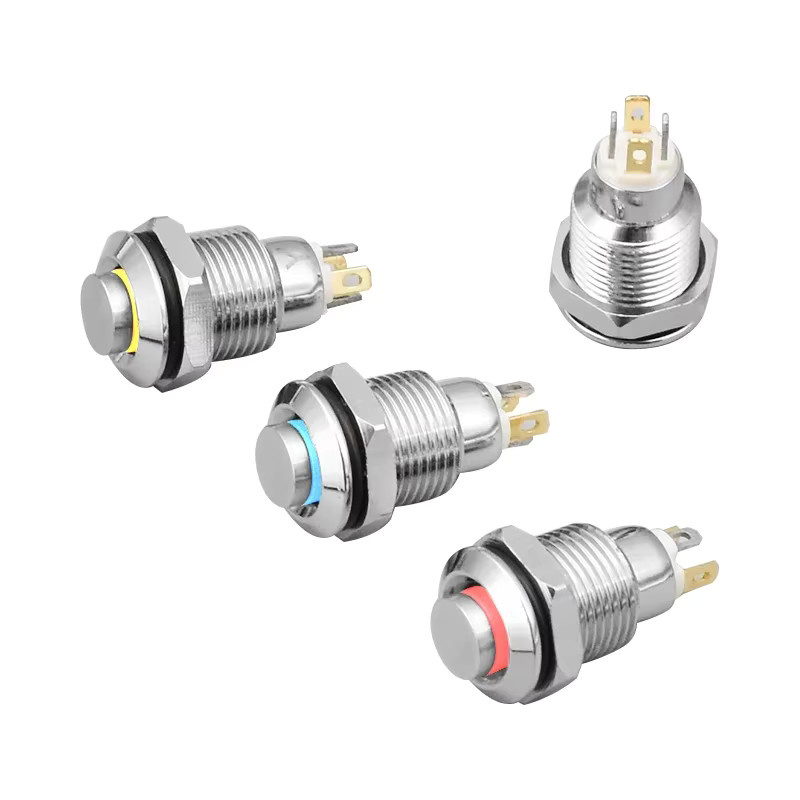 ZHRIVOER Metall-Drucktastenschalter mit LED-Anzeige, selbstrückstellend und verriegelnd, 10 mm, Silber/Weiß, 4 Pins - Bild 1