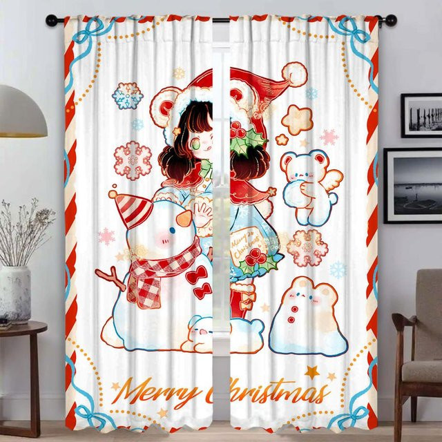 Weihnachts- und Halloween Dekoration Vorhangset für Kinderzimmer und Innenräume, 2 Vorhangpaneele, Farbe: Weiß, B: 50 cm, H: 70 cm - Bild 1