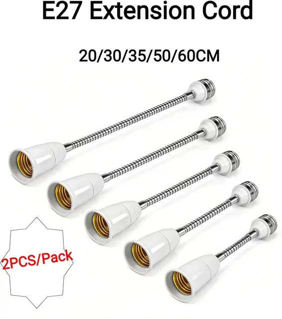 2er Packung Gyarfas E27 Glühbirnenhalter Verlängerungskabel in Weiß mit 20 cm Kabellänge - Bild 1