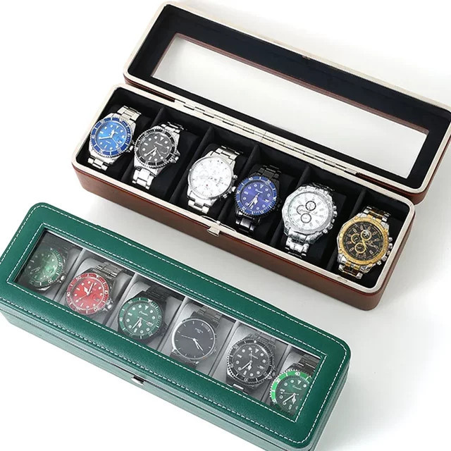 CHIICSMART Uhrenbox aus PU-Leder in Schwarz mit 6 Fächern und herausnehmbaren Kissen als Schmucketui für Damen und Herren - Bild 1