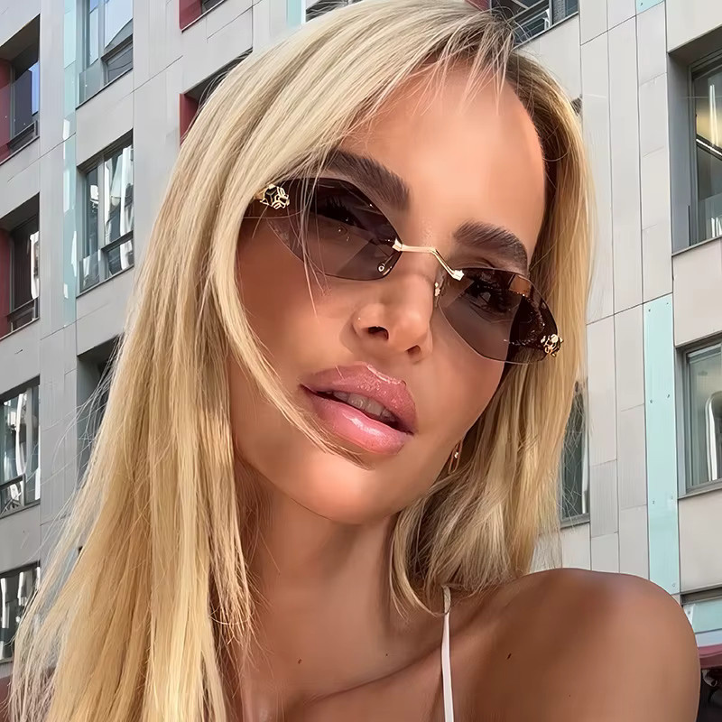 GLTRENDY Sonnenbrille, Damen, randlos, hexagonal, Metall - Bild 3