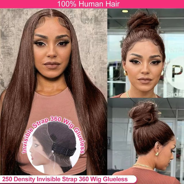 Dula A Hair Lace-Front-Perücke, Echthaar, schokoladenbraun, gerade - Bild 1