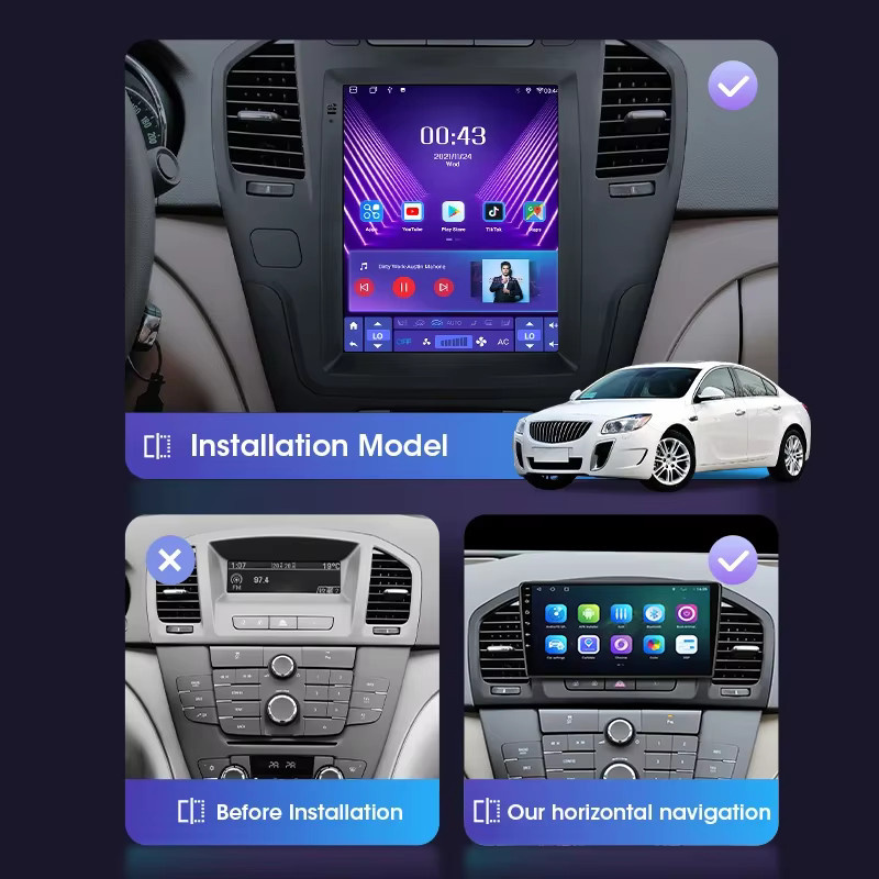 Jmcq Android 12 2DIN Autoradio mit 9.7 Zoll Display für Buick Regal und Opel, Multimedia Player mit GPS und CarPlay, Schwarz - Bild 2