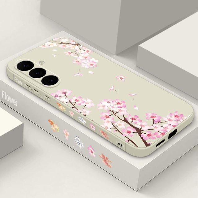 Silikon-Handyhülle mit Pfirsichblütenmuster für Samsung Galaxy A17 A56 A36 A55 A16 A15 5G A35 A54 A26 A14 in Beige mit Lanyard und weichem TPU-Material - Bild 1