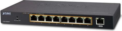 Planet GSD-908HP Desktop Switch mit 8 x 10/100/1000 PoE+ Ports und 1 x 10/100/1000 Uplink Port in Schwarz - Bild 1