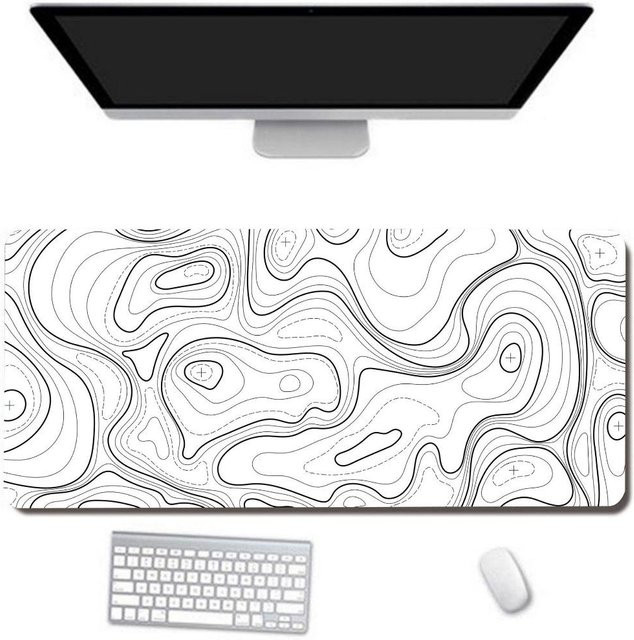 JR-Studio Gaming-Mauspad mit topografischem Design in Schwarz-Weiß, B/T: 80 x 30 cm - Bild 1