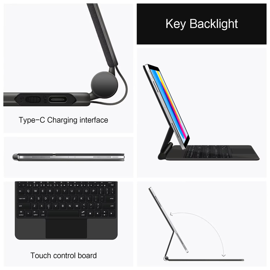 AJIUYU Magische Smart Tastatur Folio mit Hintergrundbeleuchtung für iPad 11 Zoll 11th Generation und iPad 10th Generation 2022, Multi-Touch Tastatur-Hülle - Bild 3