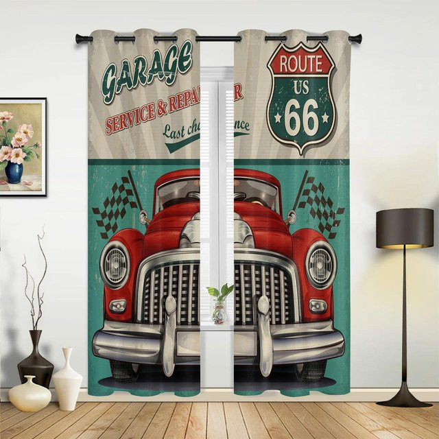 Vintage Fenster Vorhänge mit europäischem Gebäude Motiv, halbtransparent, Mehrfarbig, Breite: 135 cm, Höhe: 60 cm - Bild 1