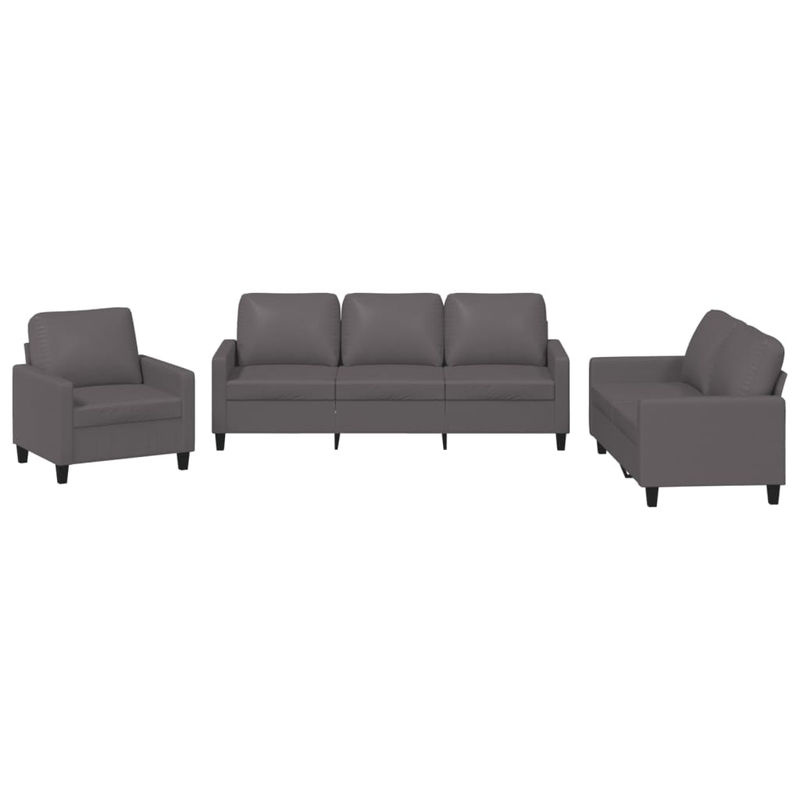 Vidaxl 3-Sitzer Sofa-Set mit Kissen in Grau aus Kunstleder im modernen Design - Bild 3