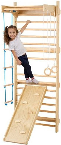 VEVOR Schwedische Leiterwand 5 in 1 Kletterspielzeug aus Holz in Braun mit Klimmzugstange, Turnringen, Strickleiter und Rutschbrett für Kinder und Erwachsene - Bild 1