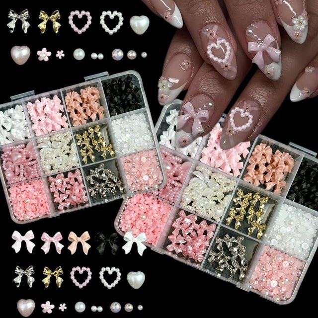 HotPress Nagel Charms Schleife Blume Perle Herz, Glänzend - Bild 1