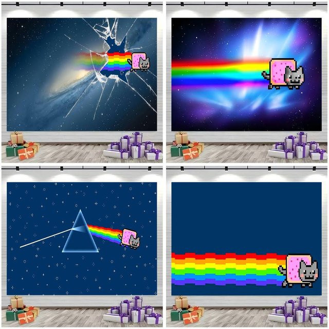 Mesuca N-Nyan Cat Weihnachtshintergrund in Mehrfarbig, Abstraktes Textil-Fotostudio-Hintergrundbild - Bild 1