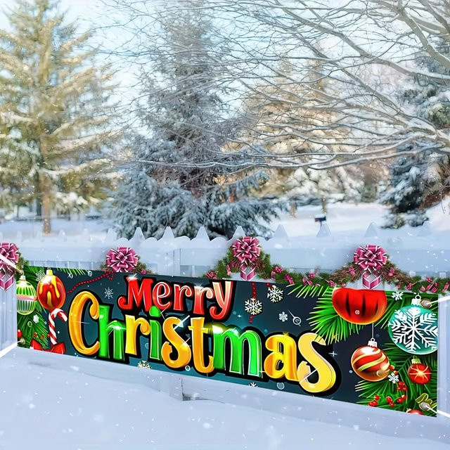 VIKAMA Weihnachts Banner Happy Fence Dekoration für Garten und Rasen, Mehrfarbig, B/H: 180 x 35 cm - Bild 1