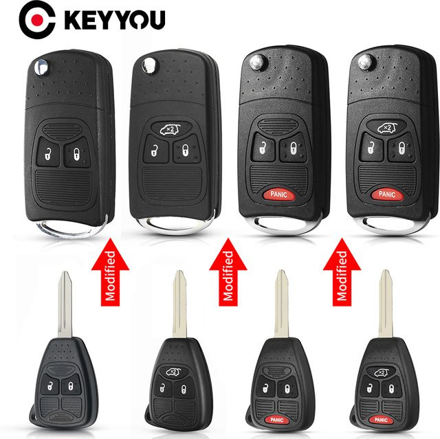 KEYYOU Flip Klappschlüssel Hülle für Chrysler Sebring, Pacifica, Dodge Avenger, Nitro und Jeep Wrangler, Liberty in Schwarz - Bild 1