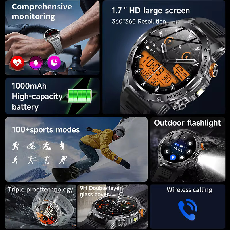 LIGE Smartwatch, 1,7 Zoll, Silikon, Schwarz, Herren - Bild 2