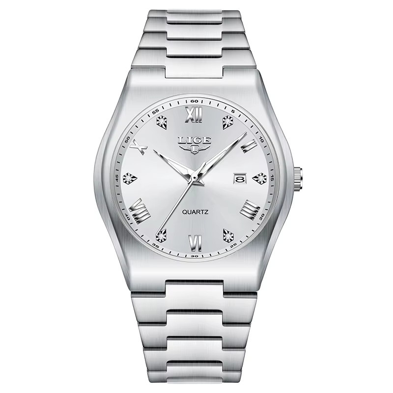 LIGE Armbanduhr Edelstahl, Quarz, Diamant, Silber, Herren - Bild 7