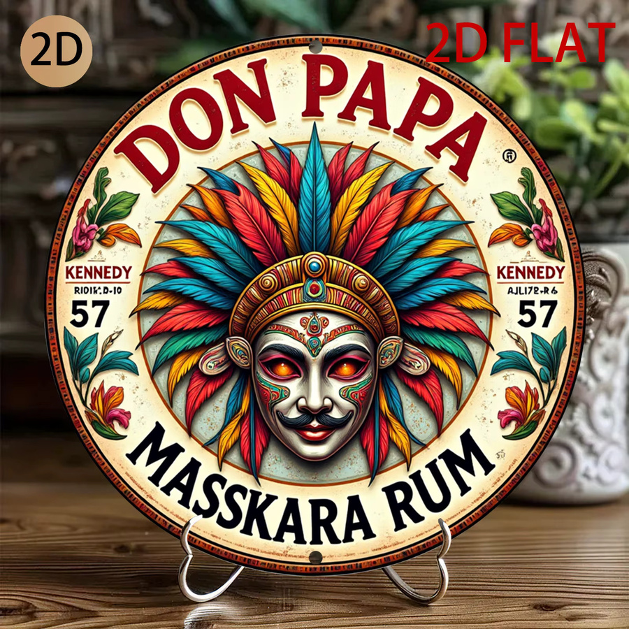 Don Papa Masskara Rum Metallwandkunstschild Potdemiel Retro-Karibik-Design in Mehrfarbig, Durchmesser: 20 cm - Bild 3